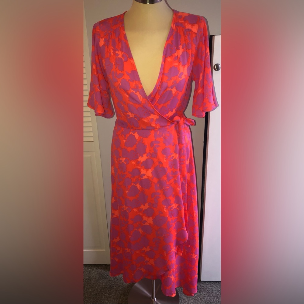 Neon pink midi wrap dress